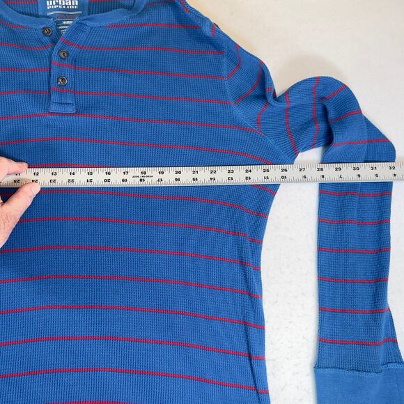Urban Pipeline 3- Button Henley Shirt Blue Red Striped Long Sleeve Waffle Knit - Picture 6 of 10